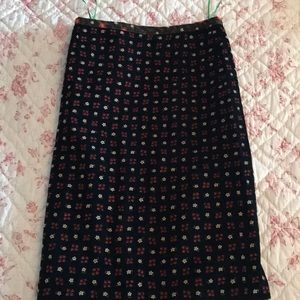Floral corduroy pencil skirt.